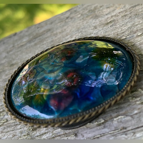 Stunning Floral Blue resin Filled Scarf or Dress Clip Vintage Fashion. - Picture 3 of 7